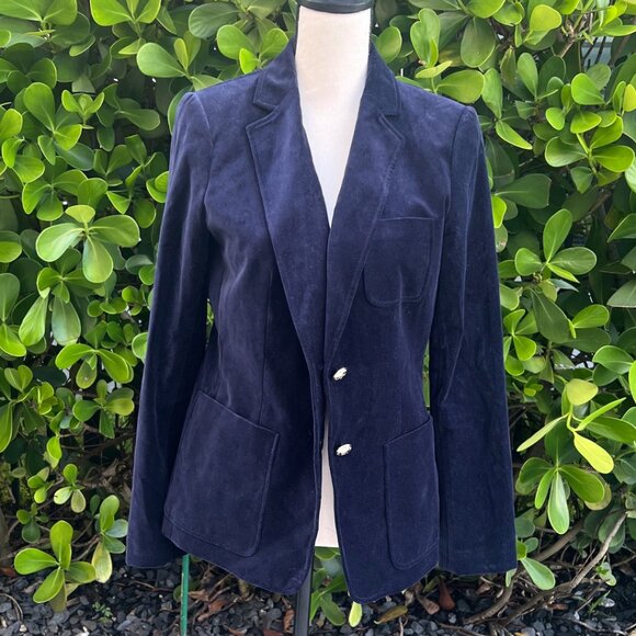 TOMMY HILFIGER Navy Blue Crushed Velvet Blazer Dress Jacket - Picture 1 of 8